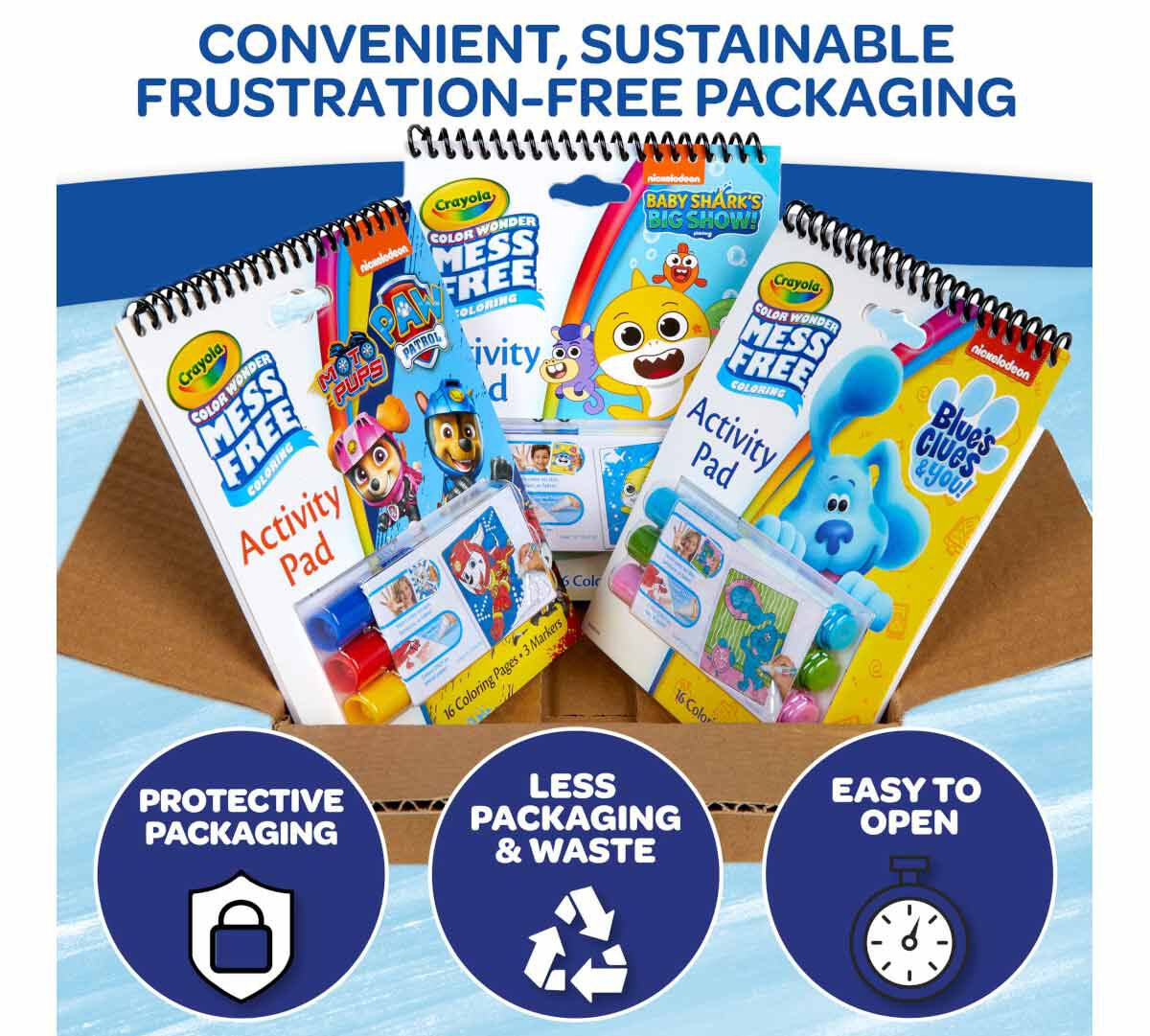 Color Wonder Nickelodeon Mess Free Coloring pages gift set, 3 pack. convenient sustainable frustration-free packaging. protective packaging, less packaging & waste. easy to open