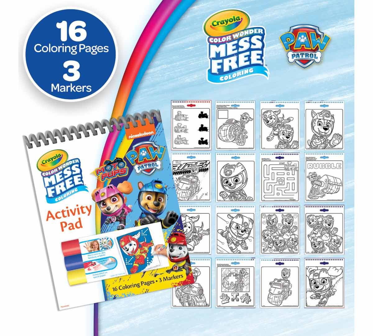 Color Wonder Nickelodeon Mess Free Coloring pages gift set, 3 pack. paw patrol. 16 pages, 3 markers.