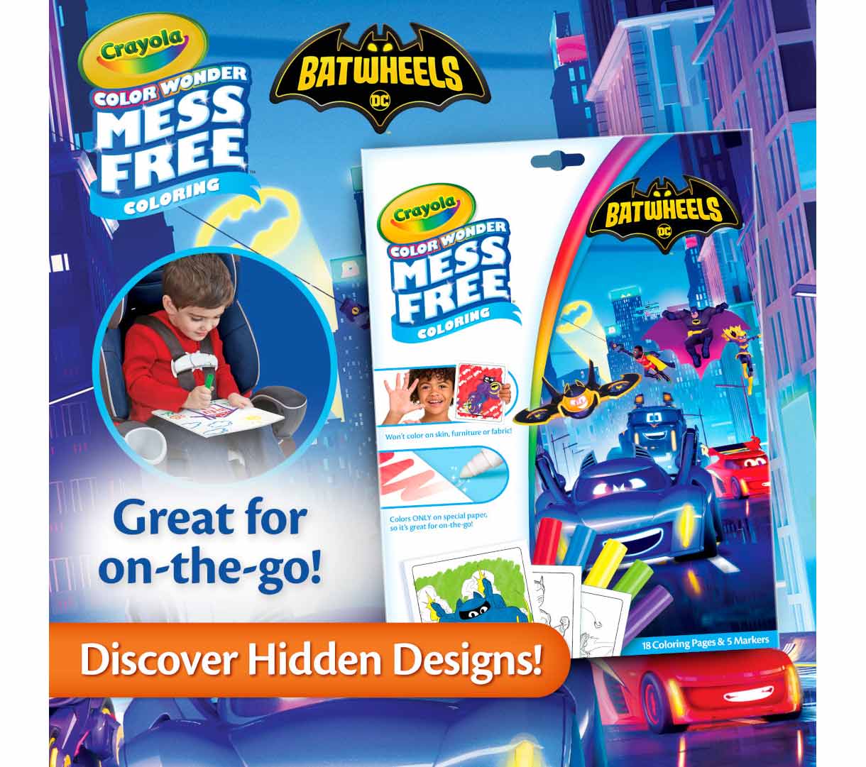 Color Wonder Mess Free Batwheels Coloring Pages and Markers. Great for on the go! Discover hidden designs!