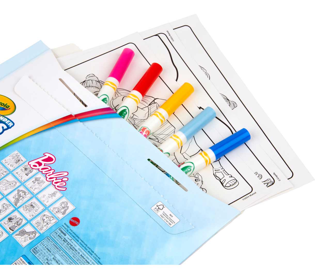Color Wonder Mess Free Barbie Coloring Pages & Markers. Foldalope packaging storing coloring pages and markers.