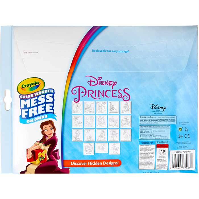 Color Wonder Mess Free Princess Coloring Pages & Markers back view.