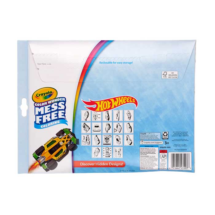 Color Wonder Mess Free Hot Wheels Coloring Pages & Markers back view.