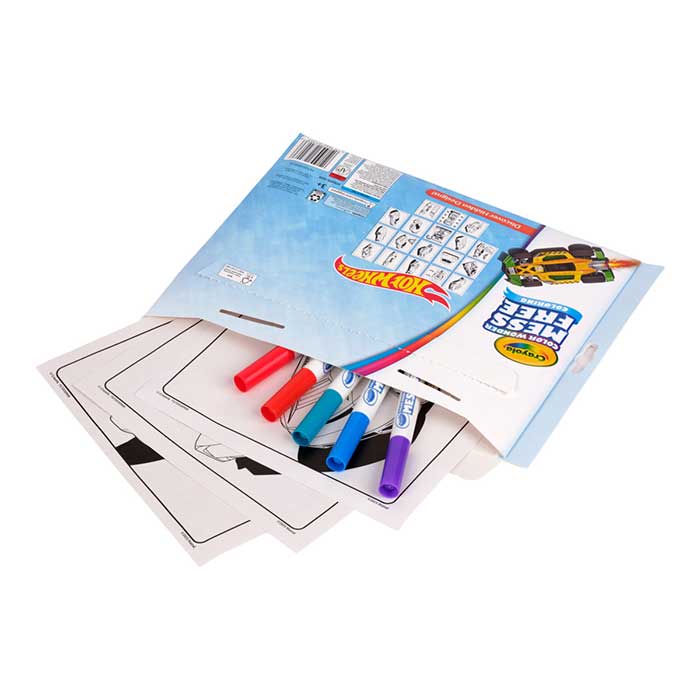 Color Wonder Mess Free Hot Wheels Coloring Pages & Markers. Back view of foldalope storage with markers and pages.