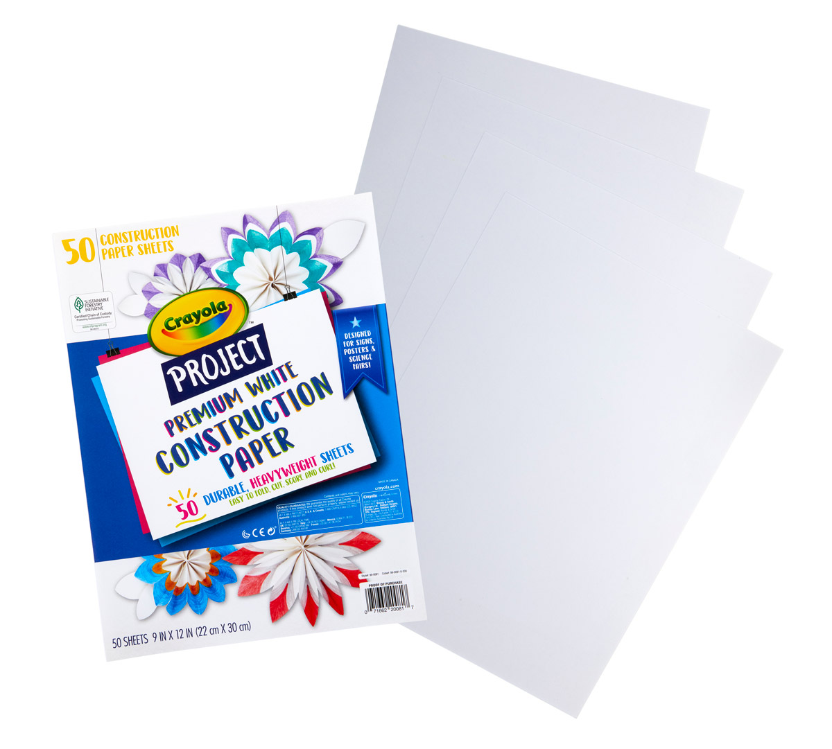 Premium White Construction Paper  50 sheets packaging and contents