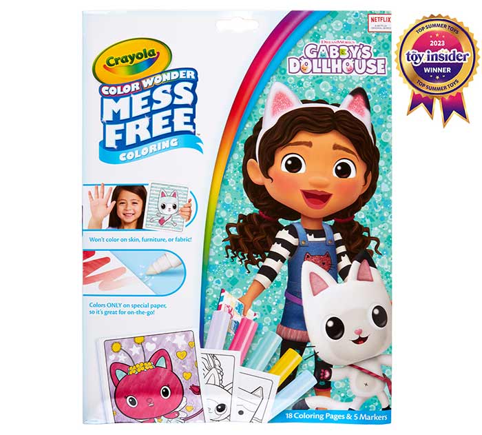 Color Wonder Mess Free Gabby's Dollhouse Coloring Pages & Markers front view.