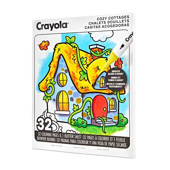 Cozy Cottages Adult Coloring Book, 32 Pages right side view.
