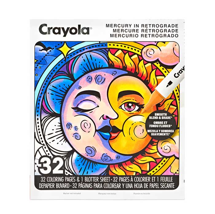 Mercury in Retrograde Adult Coloring Book, 32 pages front view.