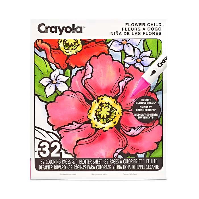 Flower Child Adult Coloring Book, 32 Pages front view.