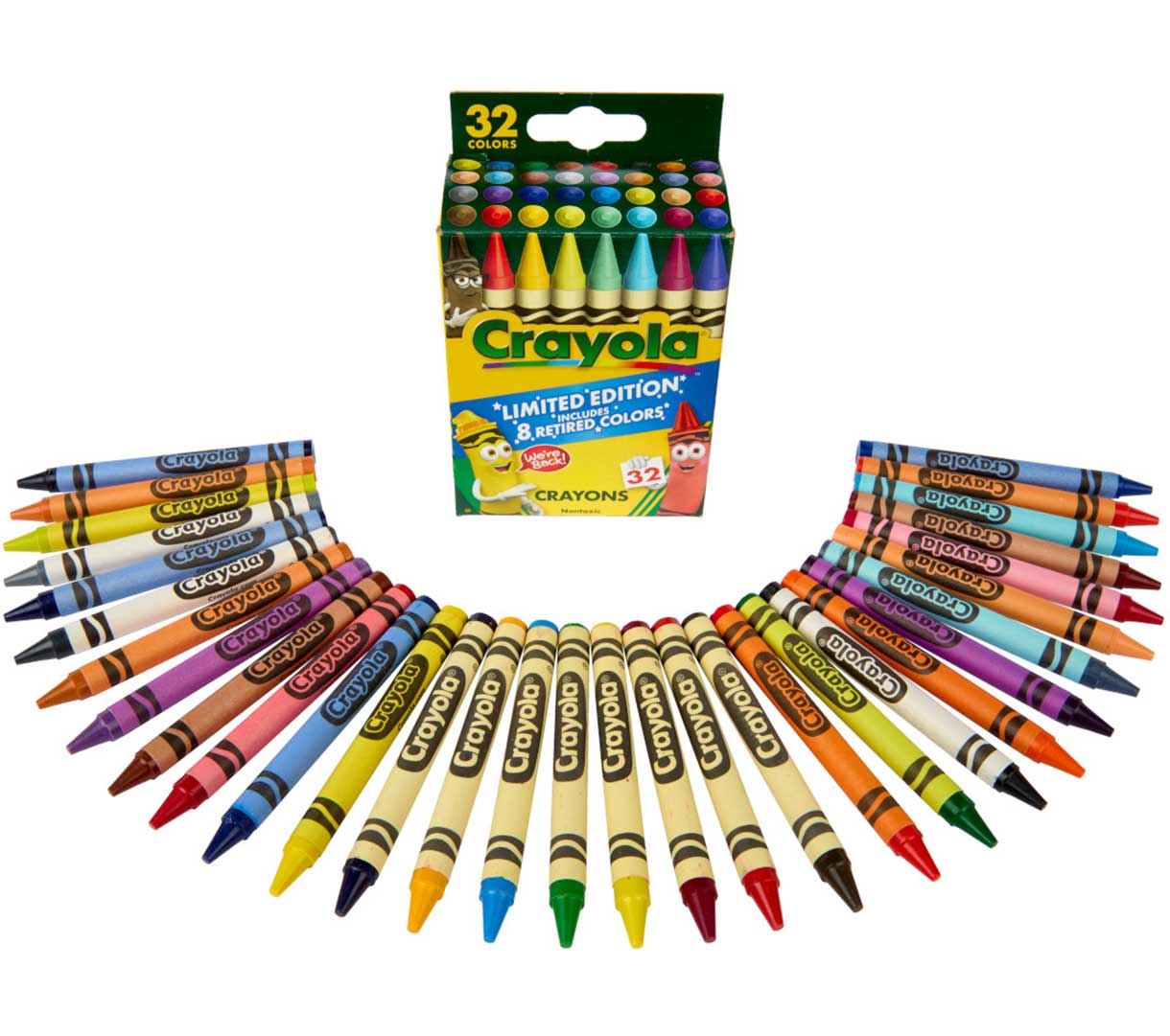 https://shop.crayola.com/color-and-draw/crayons/classic-and-limited-edition-retired-crayons-32-count-523014A000.html Classic & Limited Edition Retired Crayons, 32 Count, packaging and contents.