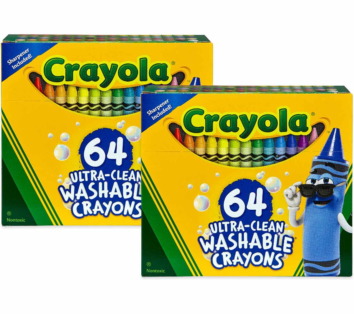 Ultra-clean washable crayons 64 count 2 pack bulk set. Front view.