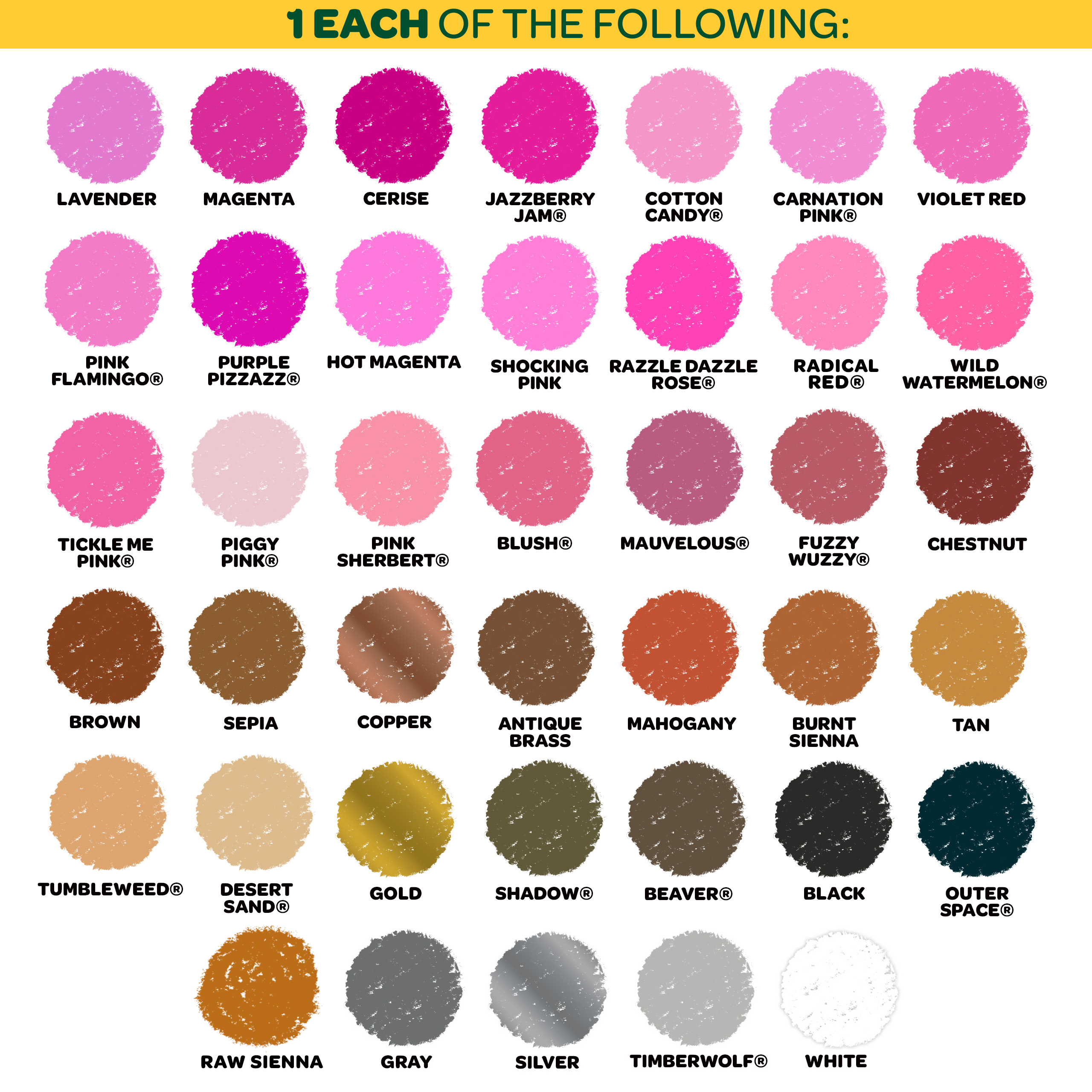 Crayola Crayons 120 count color swatches page 2