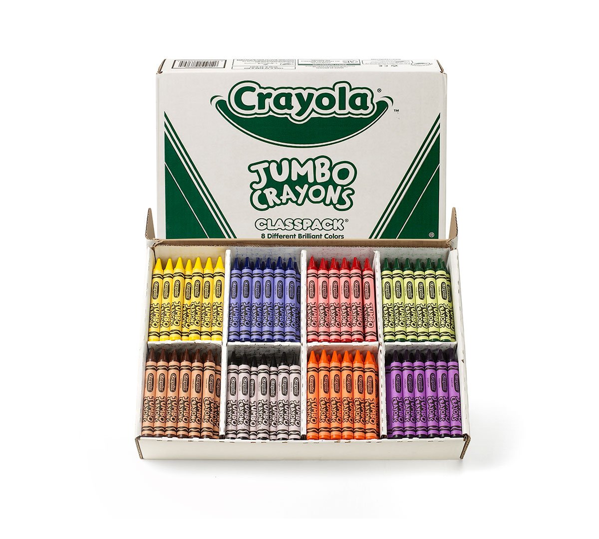 Crayola Jumbo Crayons 200 count  8 colors packaging and contents.