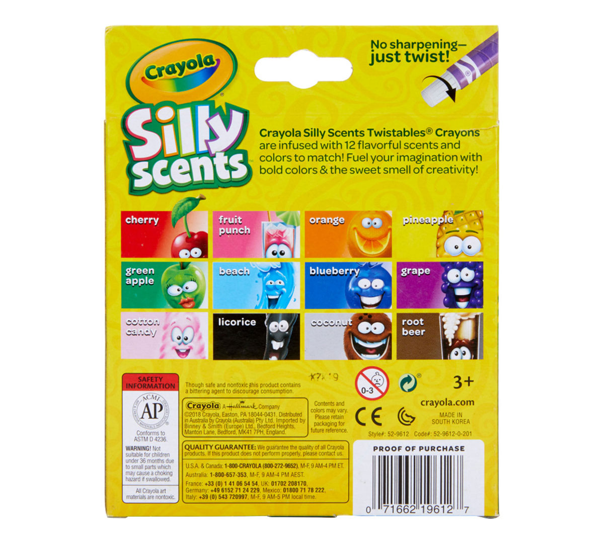 Silly Scents Twistable Crayola 12 count back panel