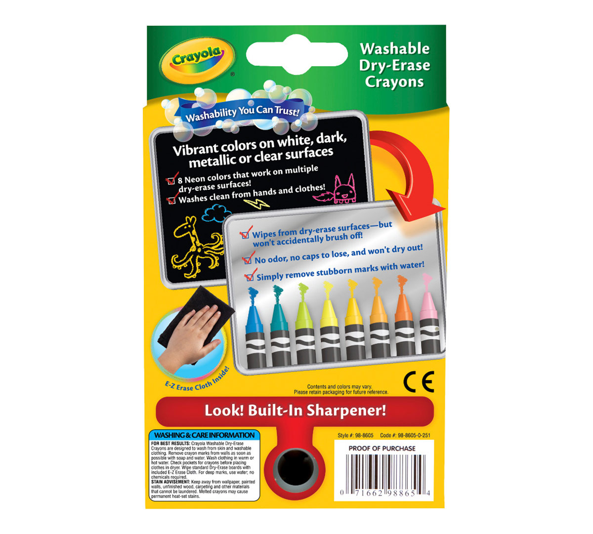 Neon Dry Erase Crayons  8 Count Back View of Package