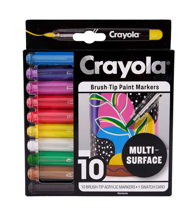 Brush Tip Acrylic Paint Markers, 10 count front view.