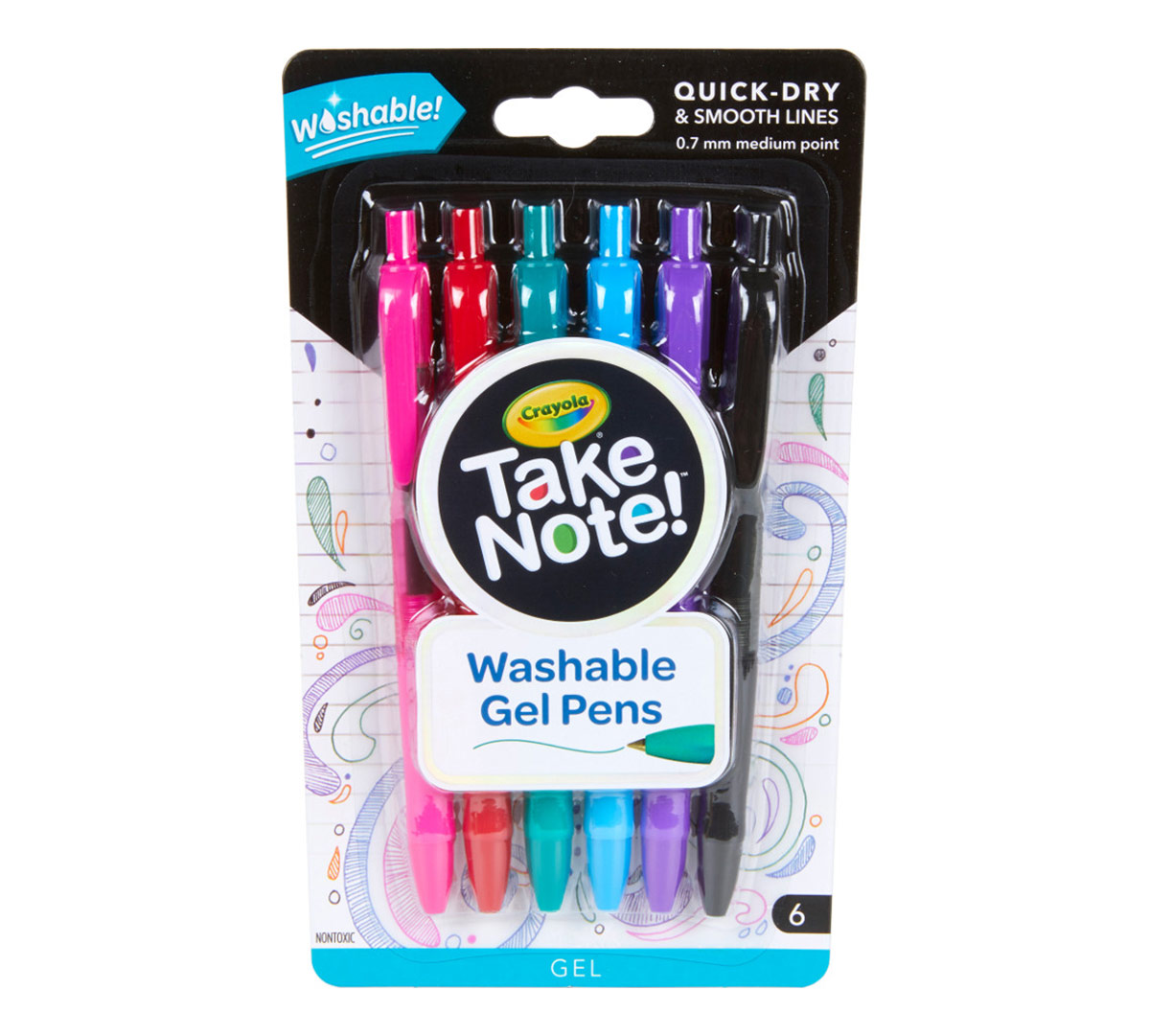 Take Note Washable Gel Pens  6 Count Front View