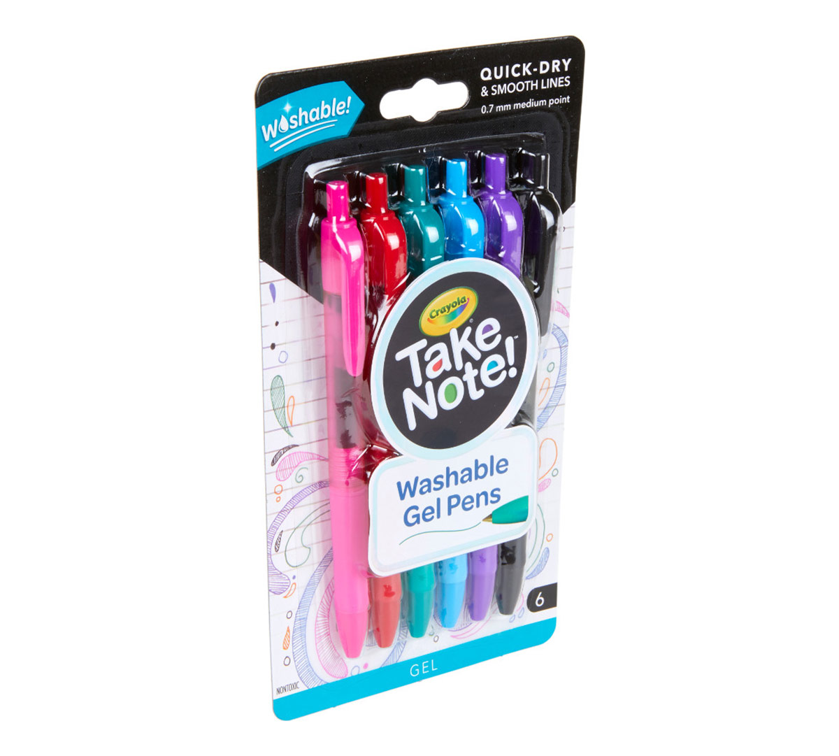 Take Note Washable Gel Pens  6 Count Left Angle View of Package