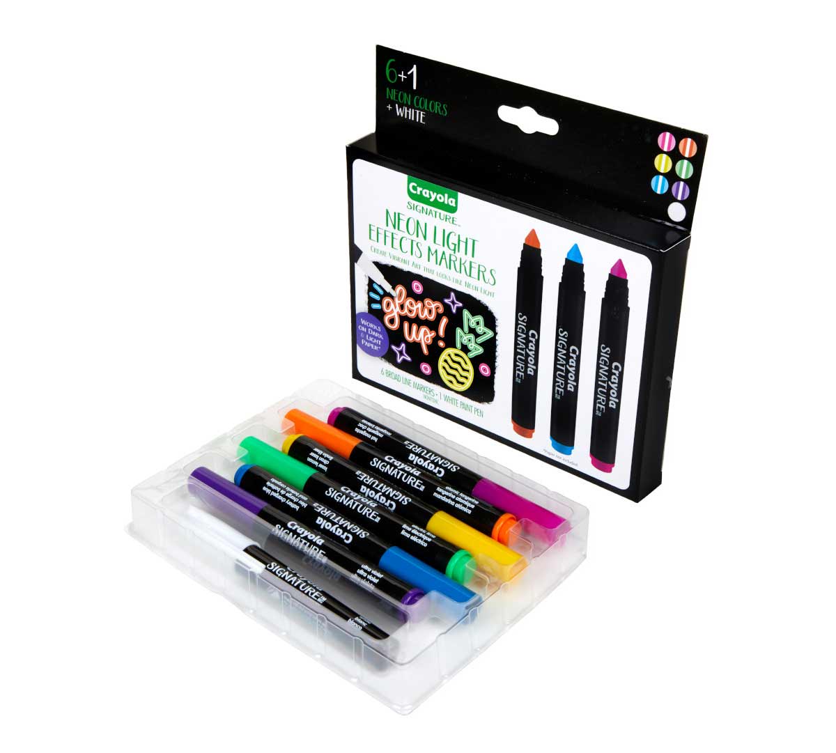 Signature Neon Light Effect Markers packaging and contents