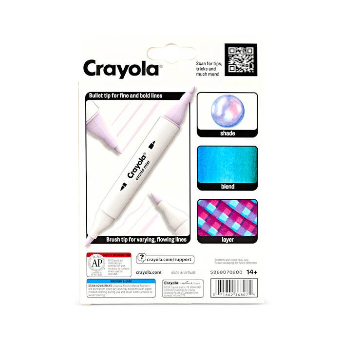 Crayola Color Collections Dual-Tip Alcohol-Based Markers - Pastels (8ct) back view.