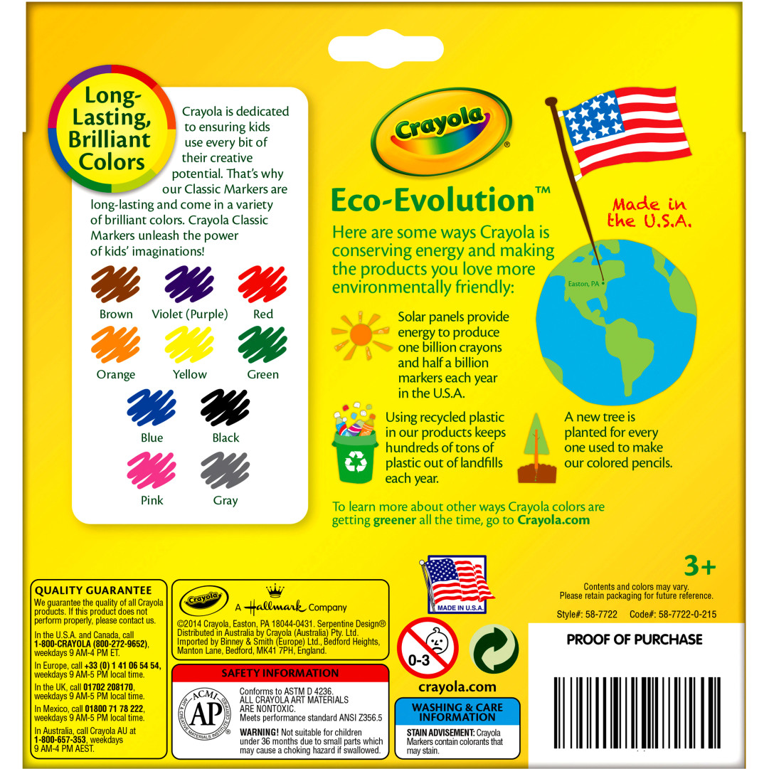Broad Line Markers, Classic Colors, 10 Count Back view