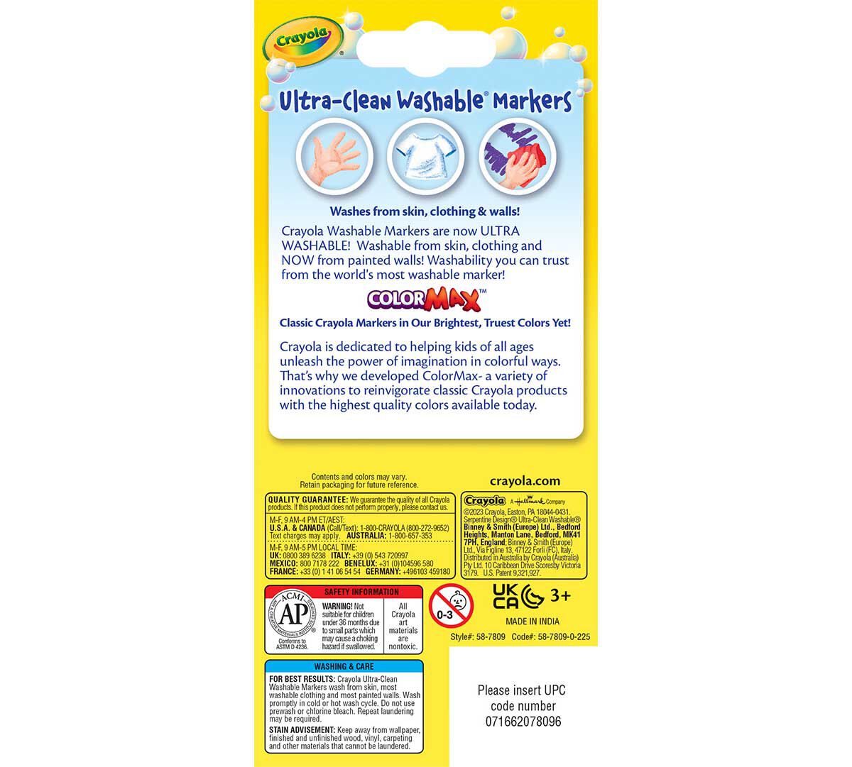 Ultra-Clean Washable Markers, Fine Line, Classic Colors, 8 count. back view.