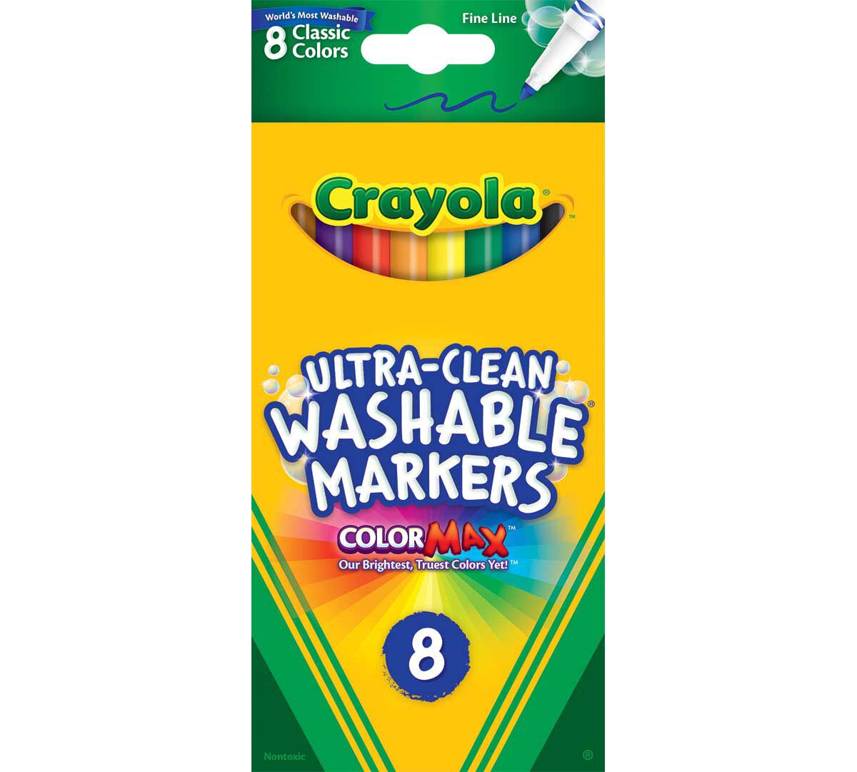 Ultra-Clean Washable Markers, Fine Line, Classic Colors, 8 count. front view.