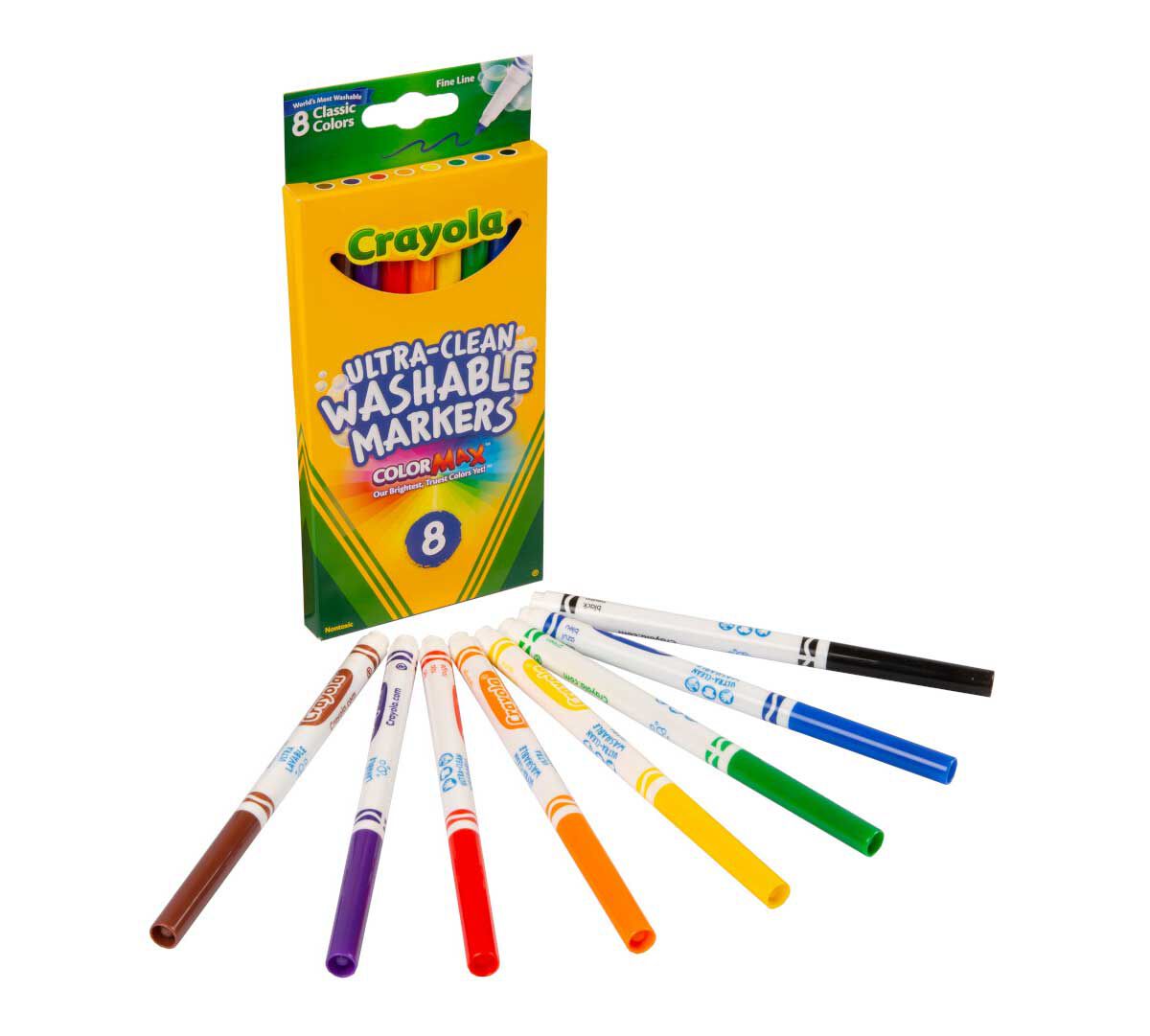Ultra-Clean Washable Markers, Fine Line, Classic Colors, 8 count. packaging and contents.
