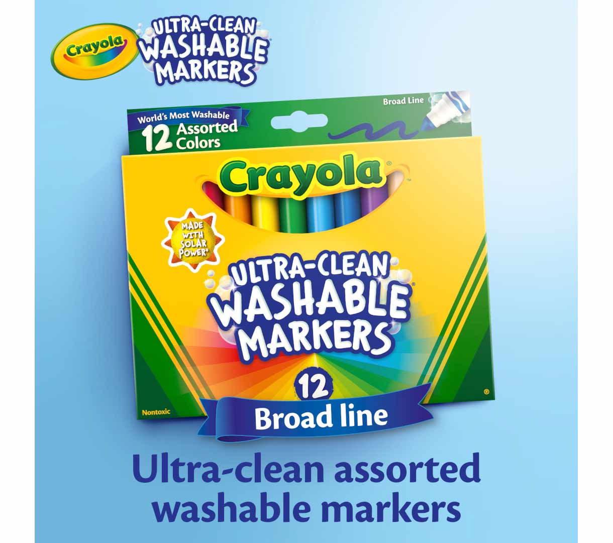 Ultra-Clean Washable Broad Line Markers. Made with solar power. 100% renewable energy. Crayola cares about the environment and responsibly makes the products you love.