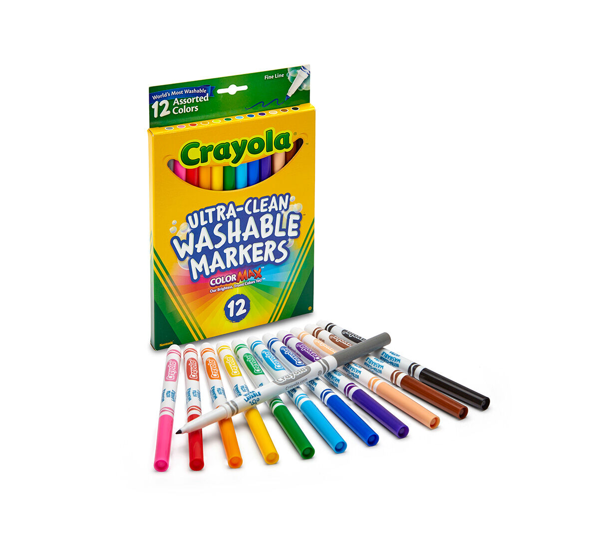 Ultra-Clean Washable Markers, fine line, classic colors, 12 count.  packaging and contents.