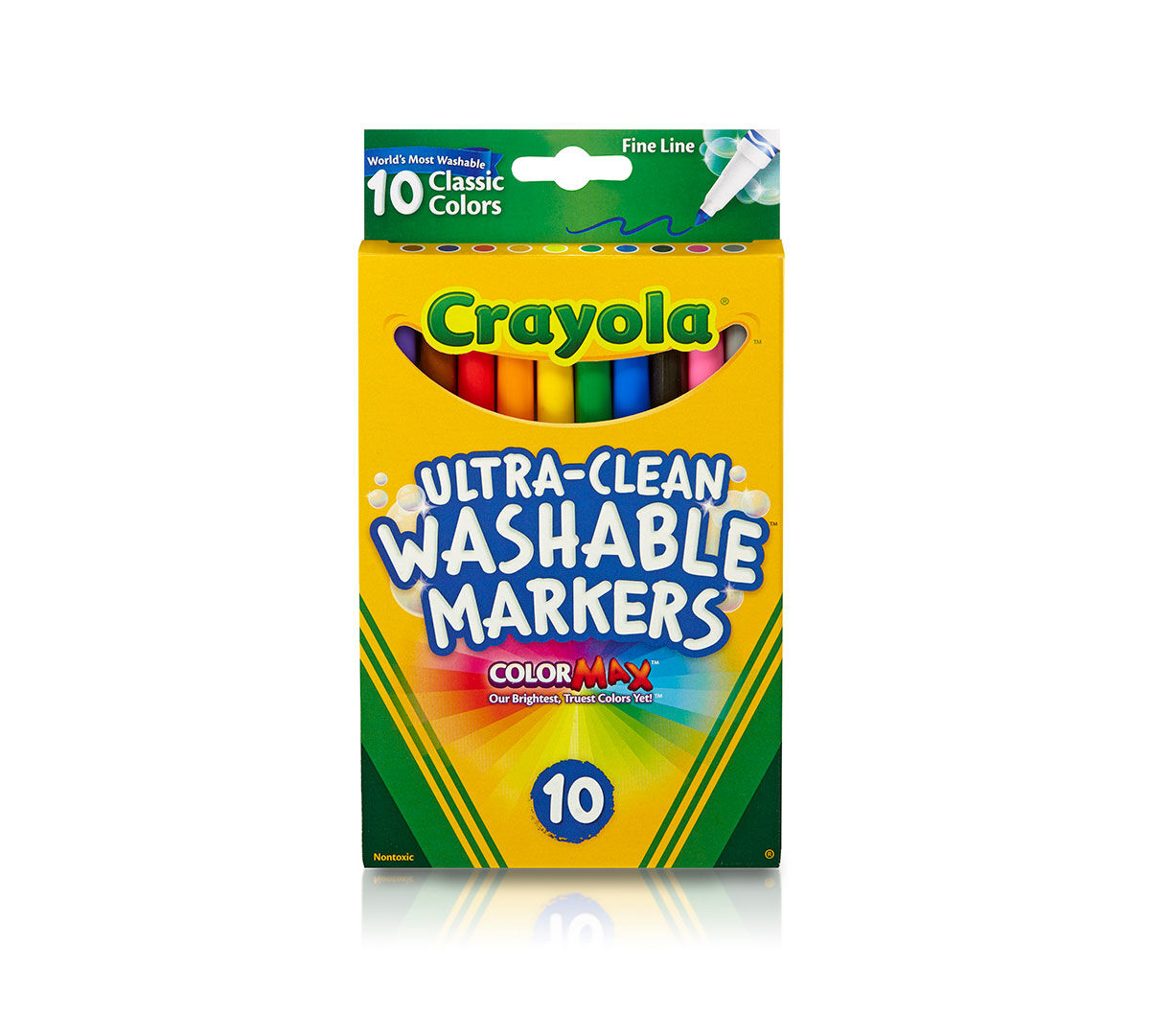Ultra-clean markers, fine line, classic colors, 10 count. front view.