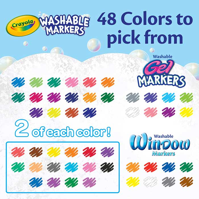 Broad Line Markers  64 Count Variety 48 colors to pick from! Washable Gel Markers, Washable Window Markes. Two of each color of boxed swatches!