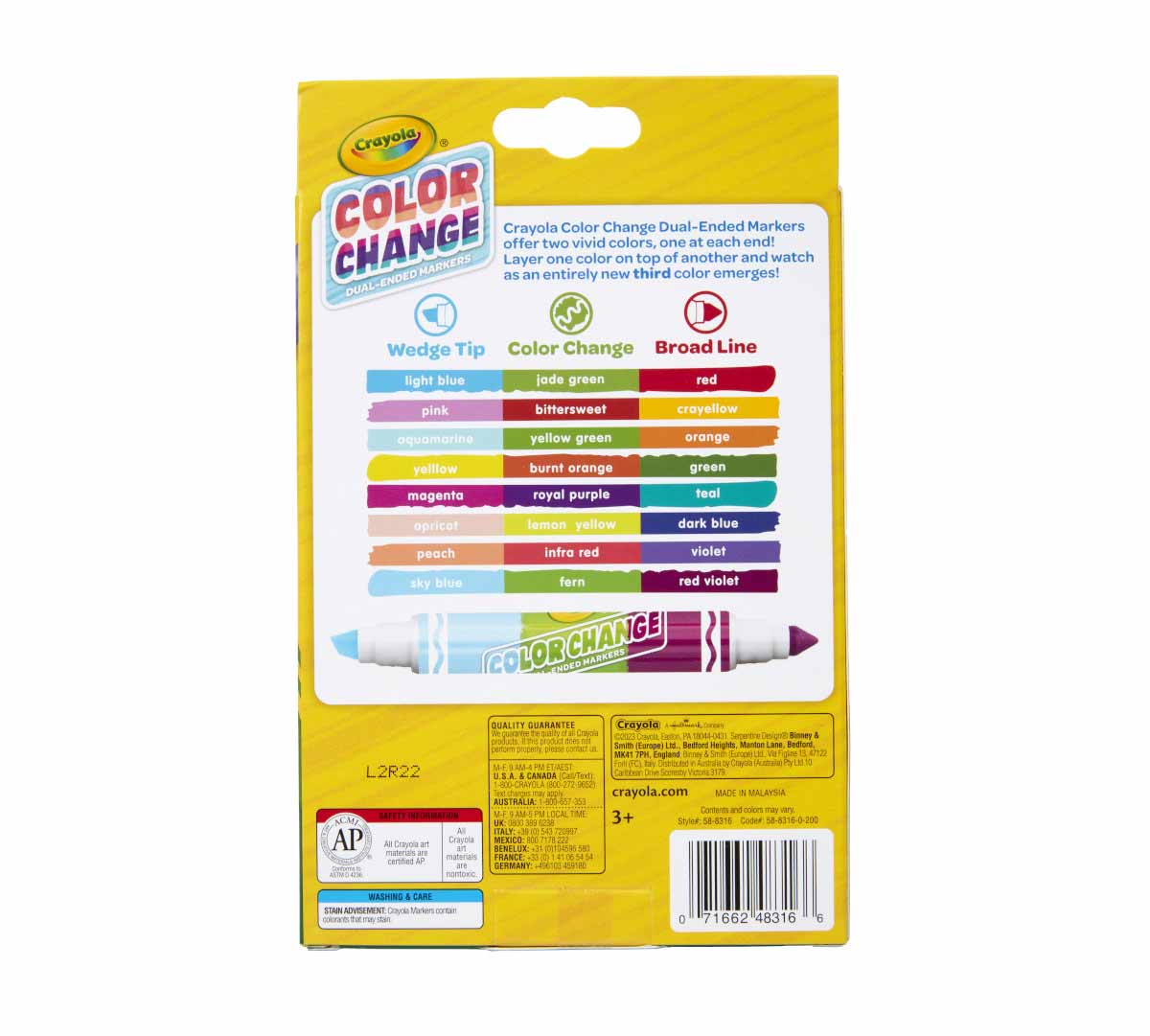 Dual-Ended Color Changing Markers  8 count back view.