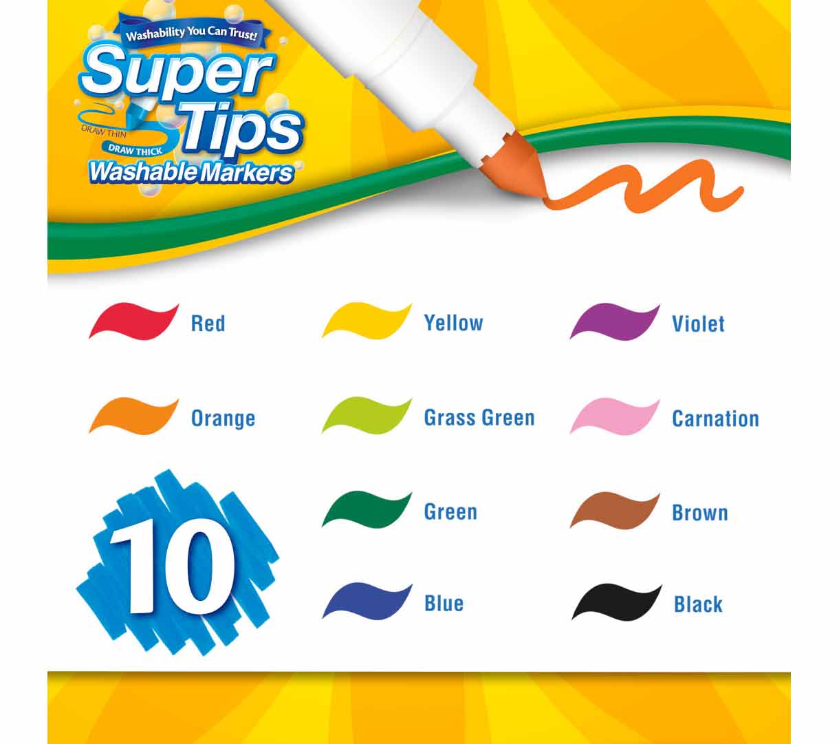 Washable Super Tips Markers  10 count color swatches.