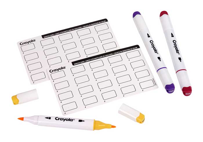 Crayola Dual Tip Alcohol Marker Set for Adults, 120 count set. select swatches and markers.
