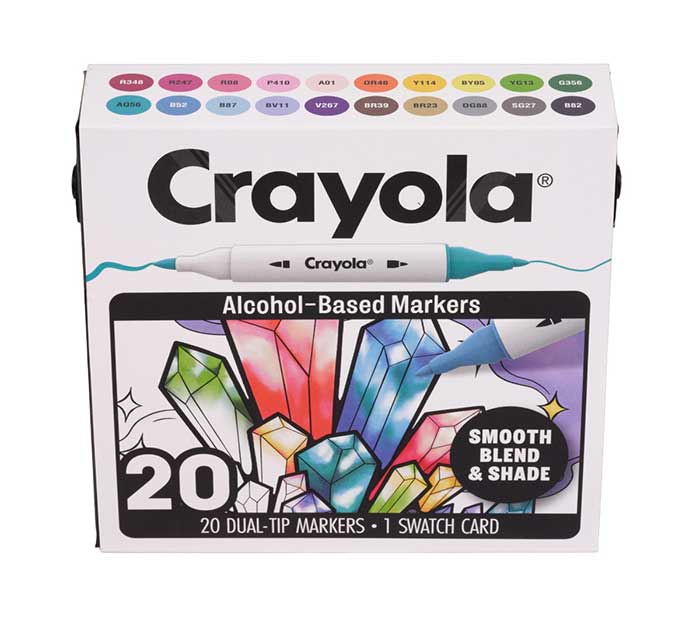 Crayola Alcohol-Based Markers, 20 count set front and top view.