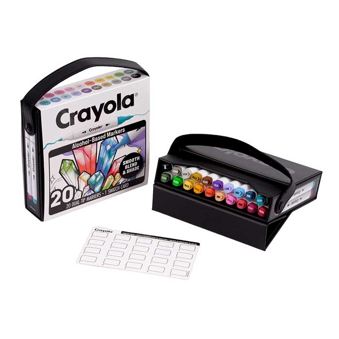 Crayola Alcohol-Based Markers, 20 count set packaging and contents.