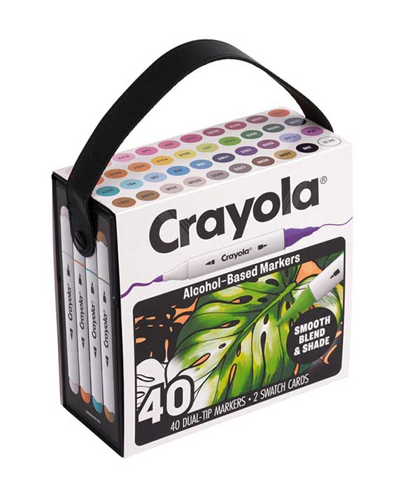Crayola Alcohol-Based Markers, 40 count set. left-side view.
