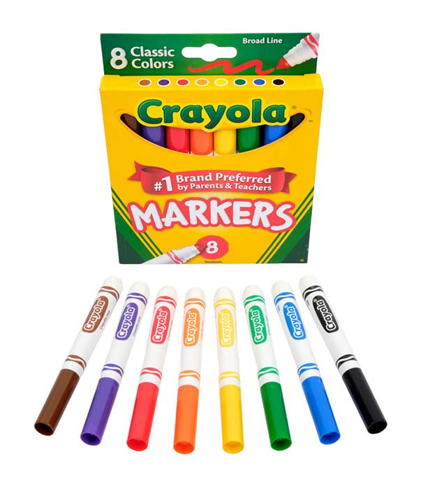 Broad Line Markers, Classic Colors, 8 Count packaging and contents.