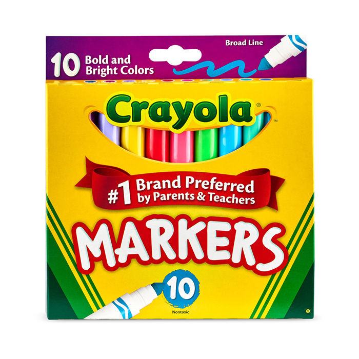 Ultra-clean markers, broad line, bold, 10 count. front view.