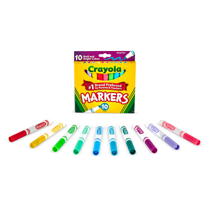 Ultra-clean markers, broad line, bold, 10 count. packaging and contents.