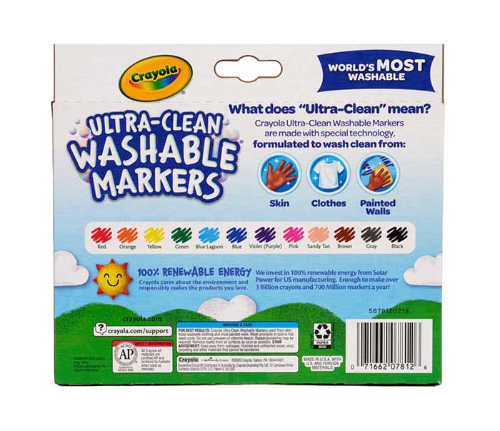 Ultra-Clean Washable Markers, 12 count back view.