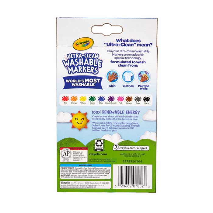 Ultra-clean markers, fine line, classic colors, 10 count. back view.