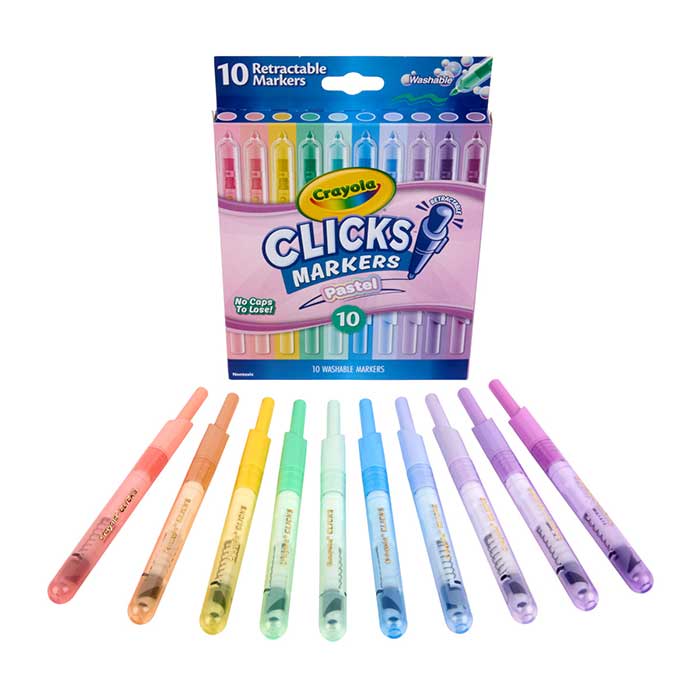 Clicks Retractable Markers, Pastel, 10 Count. Packaging and contents.