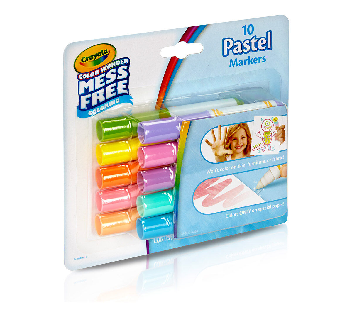 Color Wonder Mess Free Mini Markers, Pastel colors, 10 count. left side view.