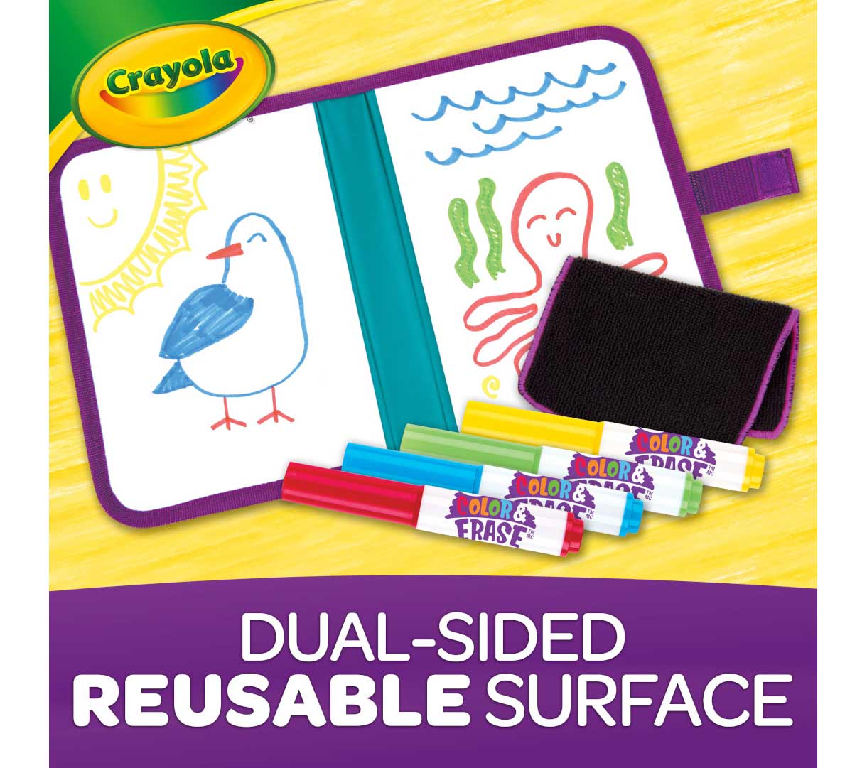 Color and Erase Reusable Travel Board. Dual-sided reusable surface.