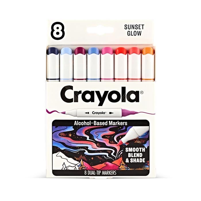 Crayola Color Collections Dual-Tip Alcohol-Based Markers - Sunset Glow (8ct) front view.