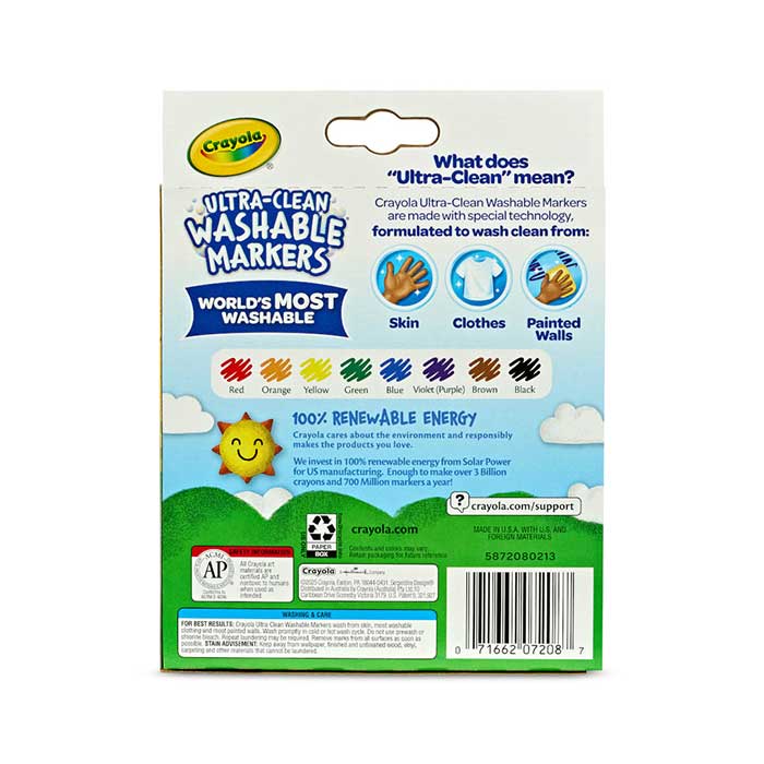 Ultra-Clean Markers, Wedge Tip, 8 count back view.