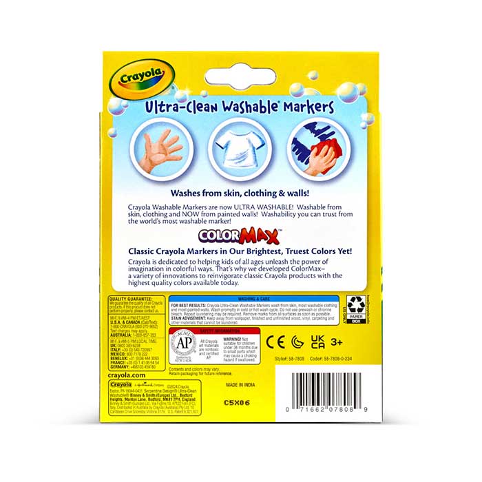 Ultra-Clean Washable Markers, Broad Line, 8 Count back view.
