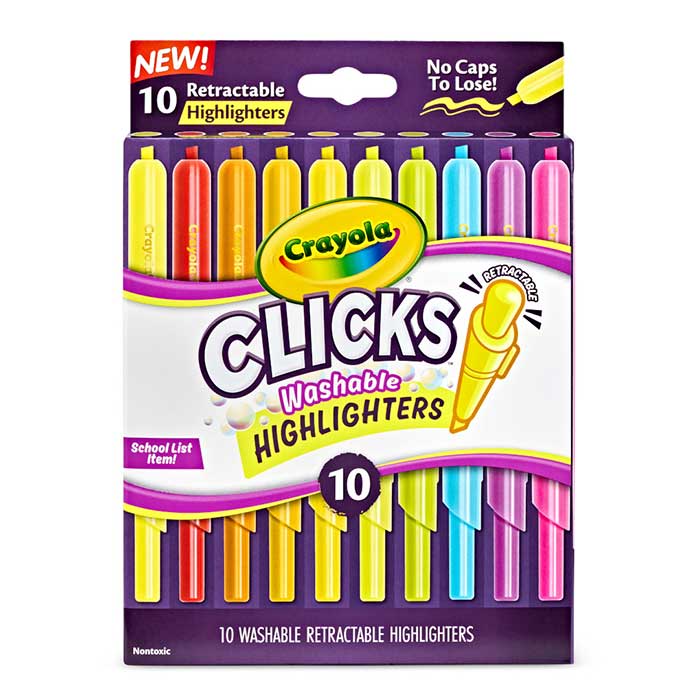 Clicks Retractable Highlighters. front view.