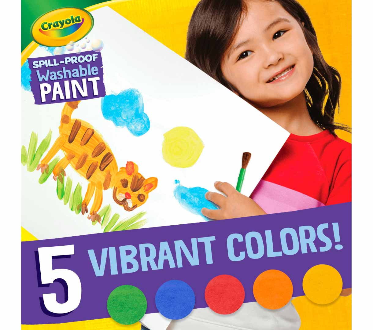 Spill Proof Washable Paint  5 count. 5 Vibrant Colors